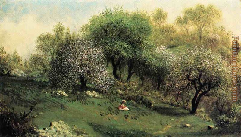 Martin Johnson Heade Girl on a Hillside, Apple Blossoms